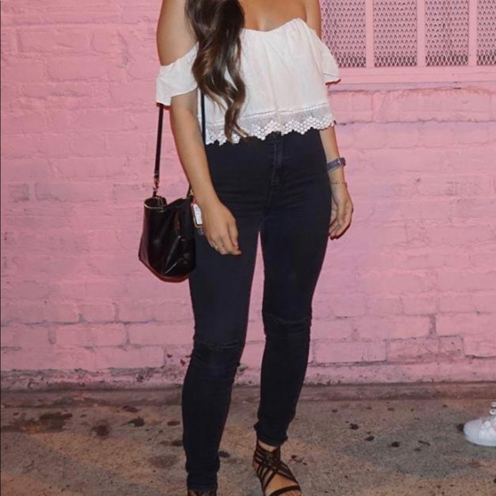 White strapless crop top